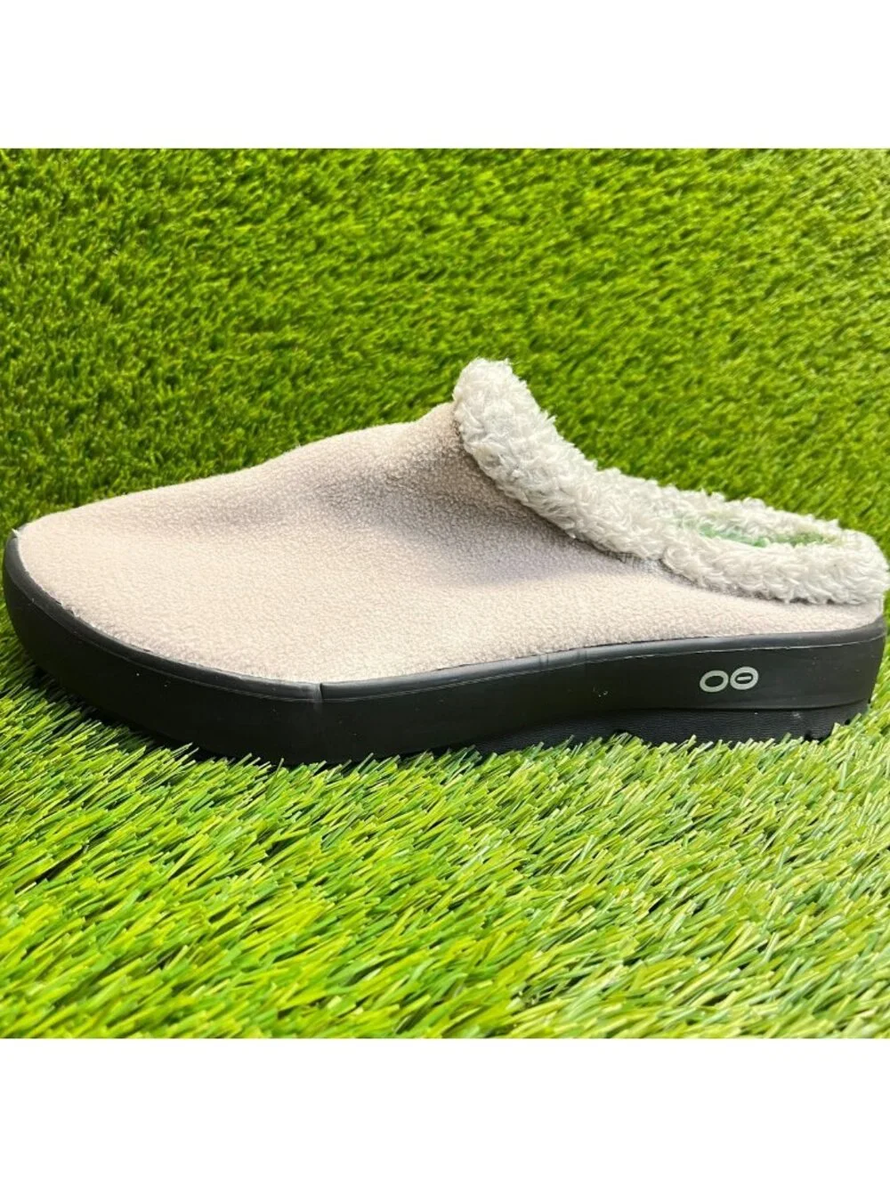 OOFOS OOcoozie Mens Size 10 Beige Black Casual Slip On Recovery Mules Shoes